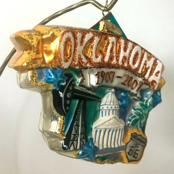 ✨ NEW Christopher Radko Celebrate OKLAHOMA State Shape Handmade Glass Ornament ✨ - Picture 8 of 10
